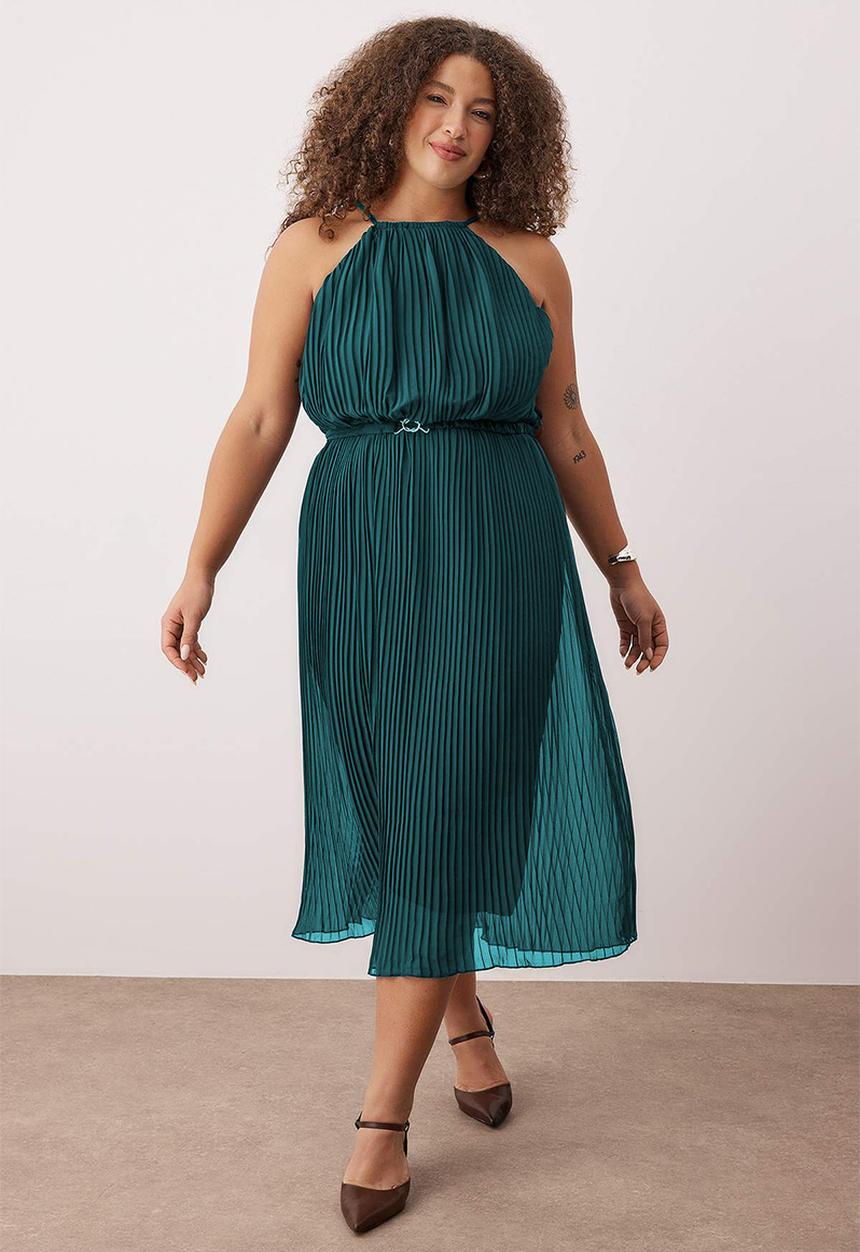 Trendyol - Plus Bodycon Maxi Length Chiffon Woven Dress - Petrol