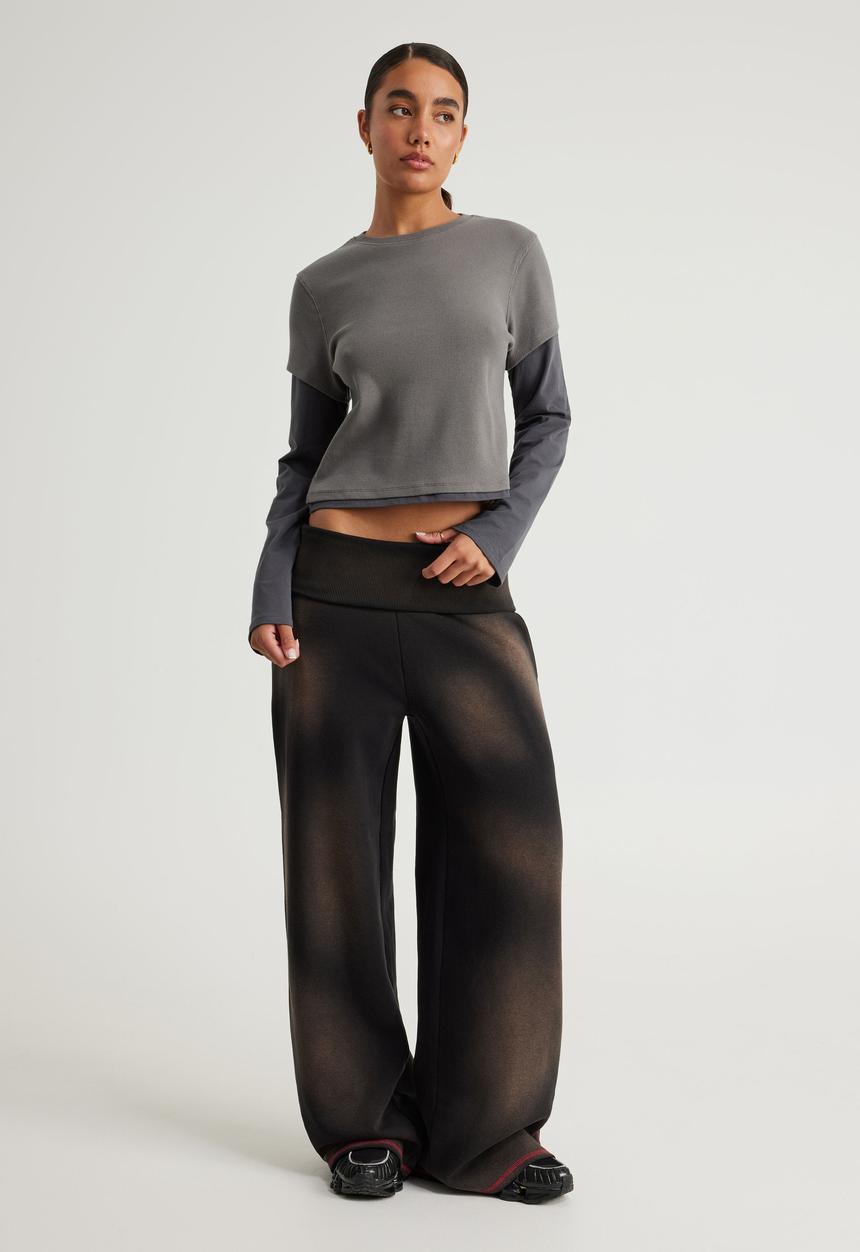 Factorie - Layered Long Sleeve Top - Washed Iron/Slate