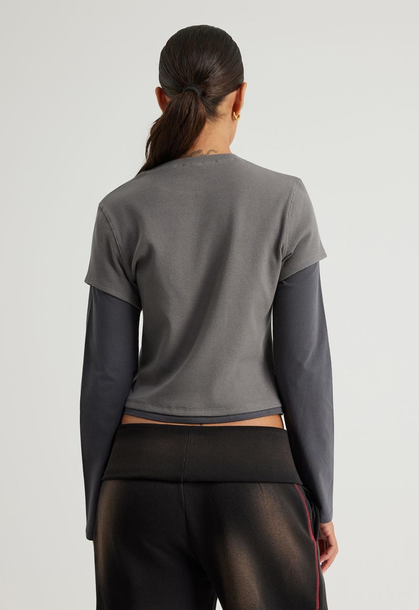 Factorie - Layered Long Sleeve Top - Washed Iron/Slate