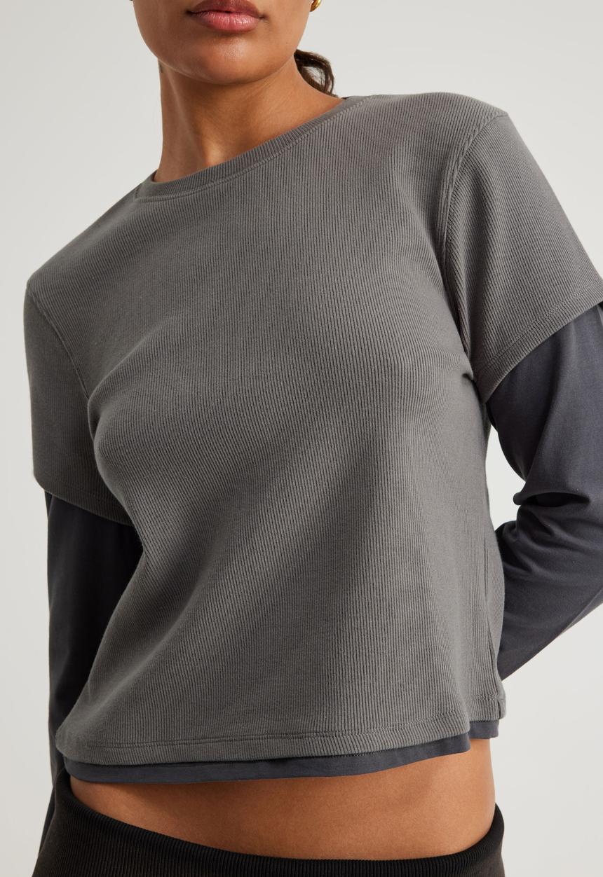 Factorie - Layered Long Sleeve Top - Washed Iron/Slate