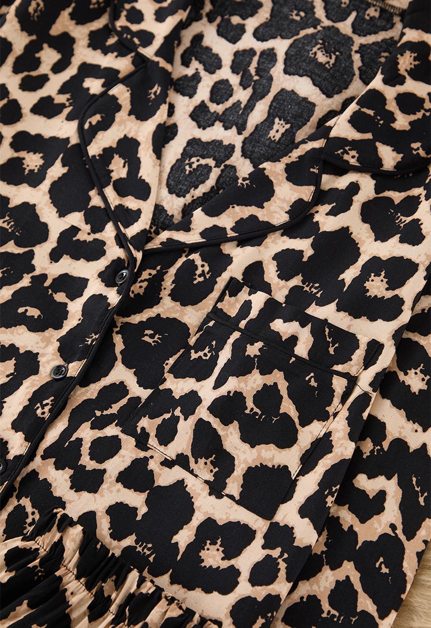 Trendyol - Leopard print ribbed viscose woven pajamas set - multicolor