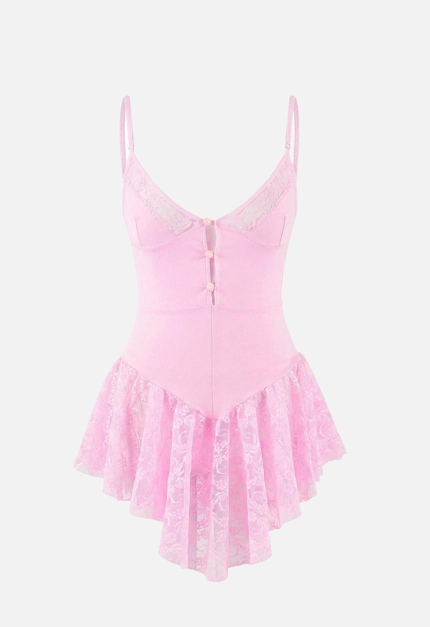 Trendyol - Lace buttoned strapless panty babydoll - pink