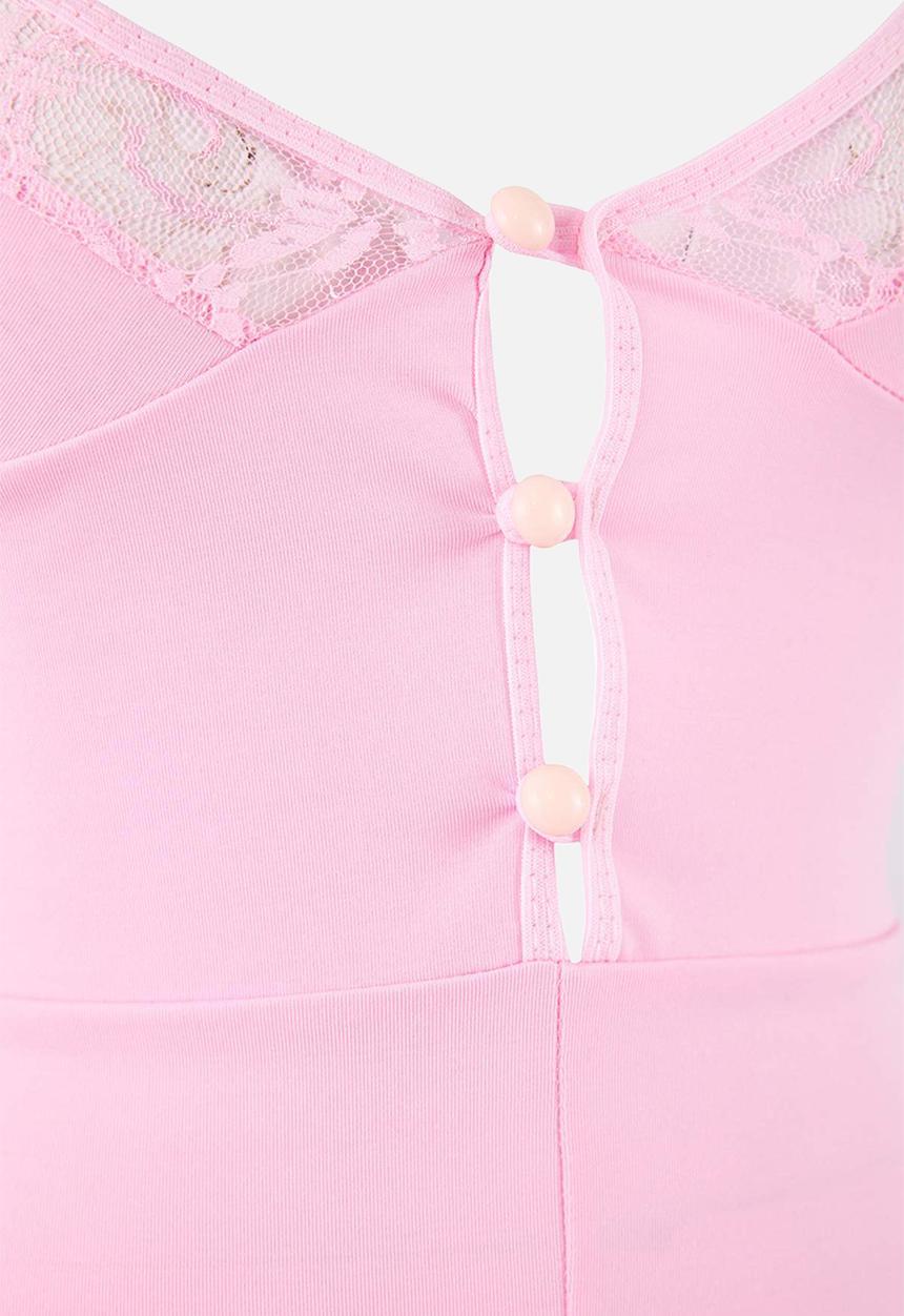 Trendyol - Lace buttoned strapless panty babydoll - pink