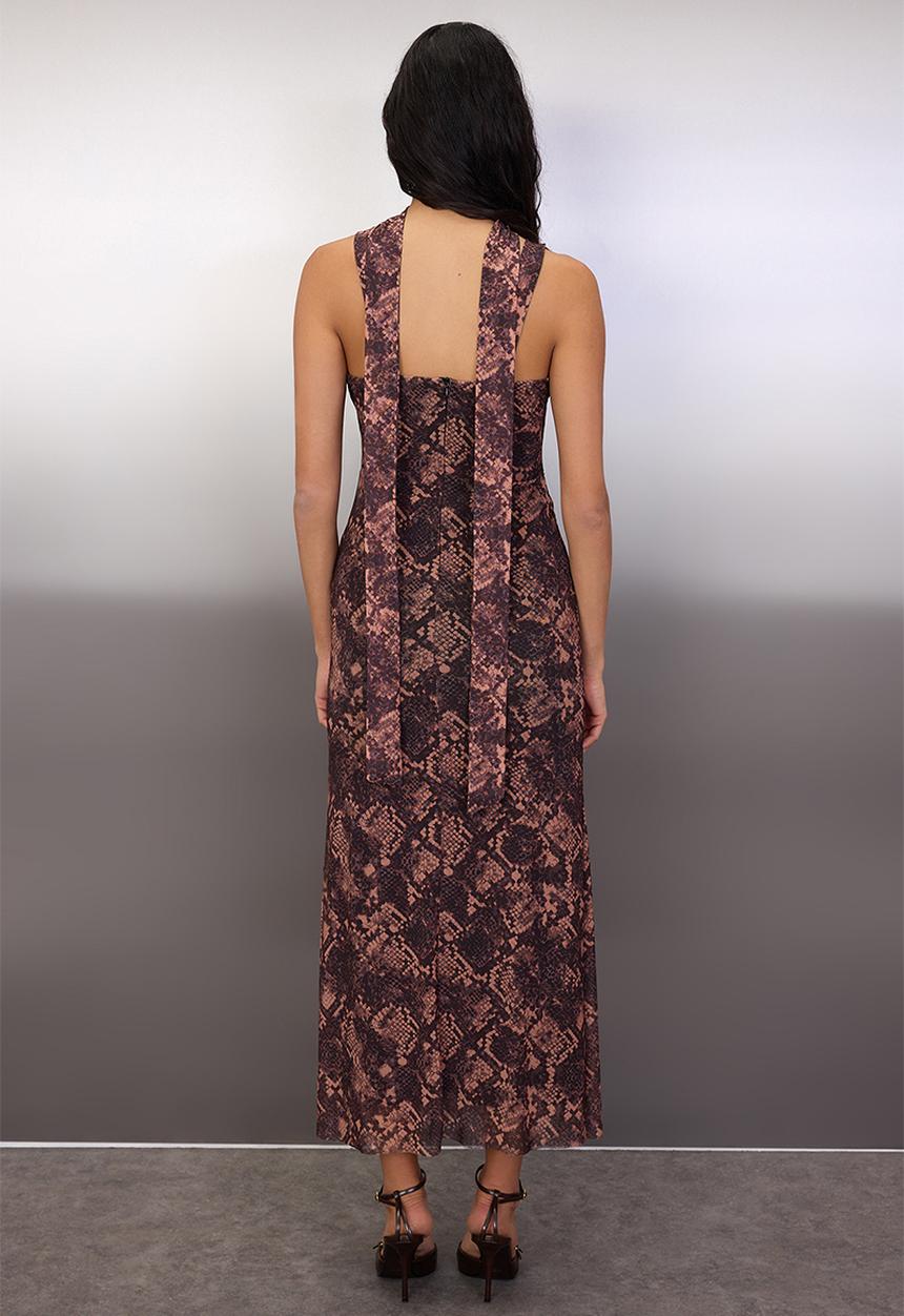 Trendyol - Animal Scarf Knitted Tulle Maxi Lined Dress - Multi