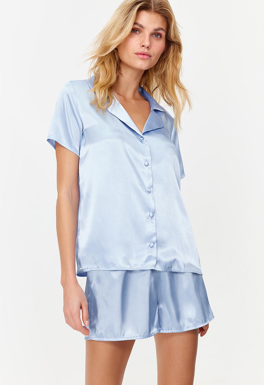 Trendyol - Satin shorts woven pajamas set - blue