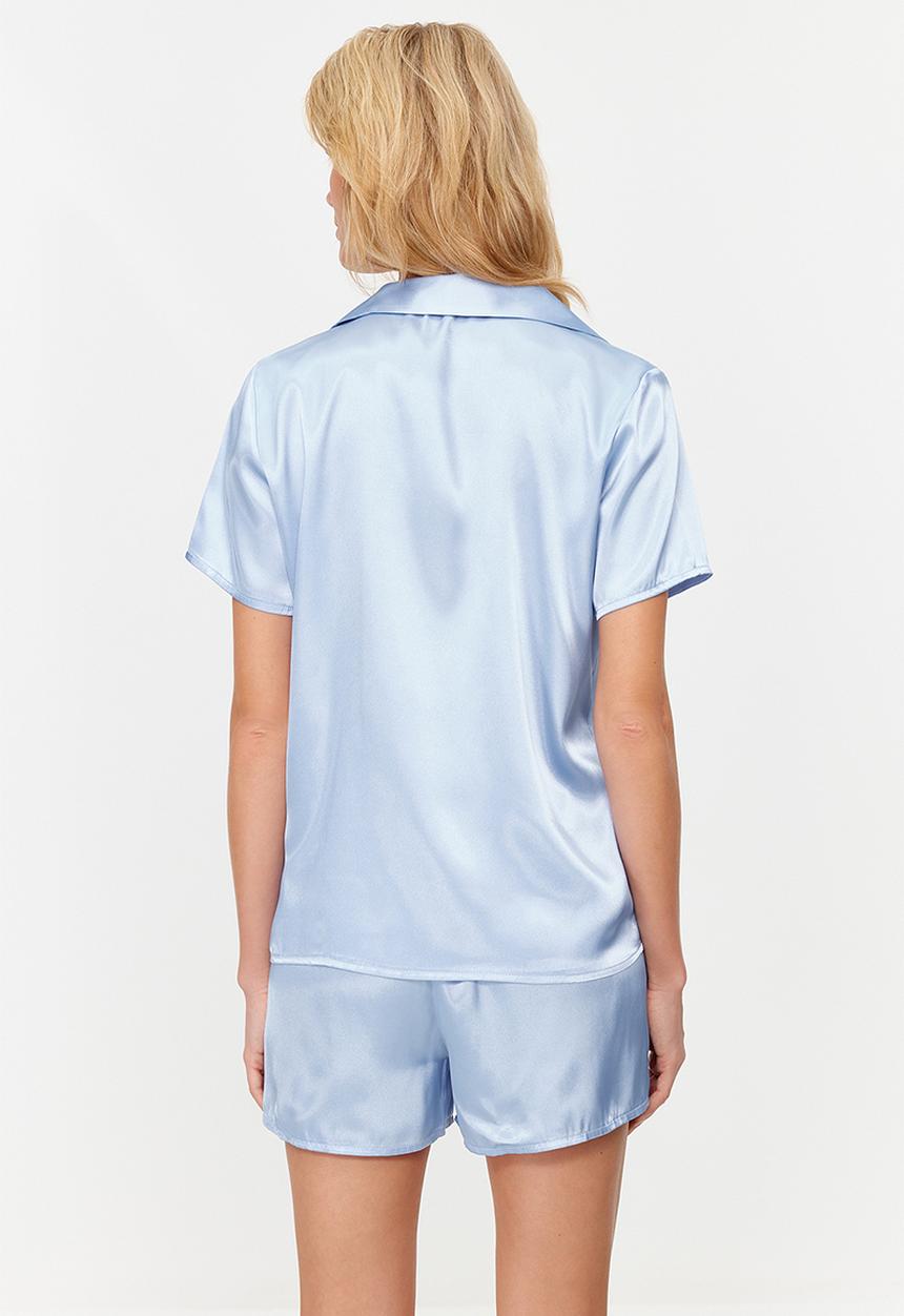Trendyol - Satin shorts woven pajamas set - blue
