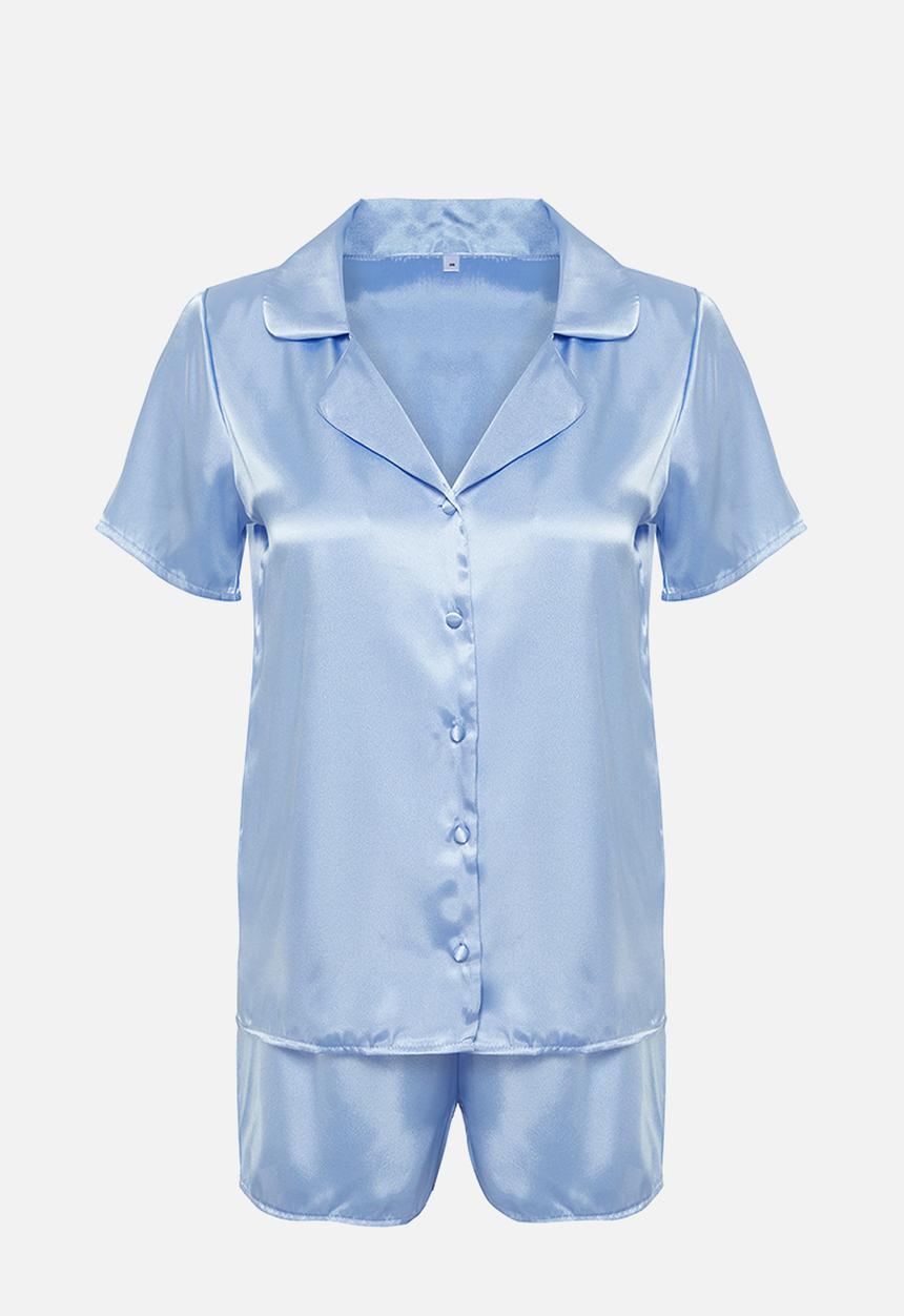 Trendyol - Satin shorts woven pajamas set - blue