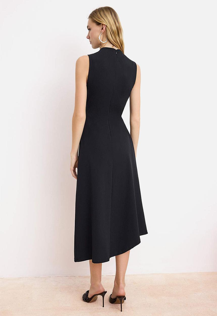 Trendyol - A-Line Asymmetrical  Midi Knitted Dress - Black