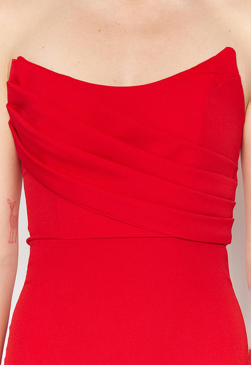 Trendyol - Collar Detailed Woven Long  Dress - Red