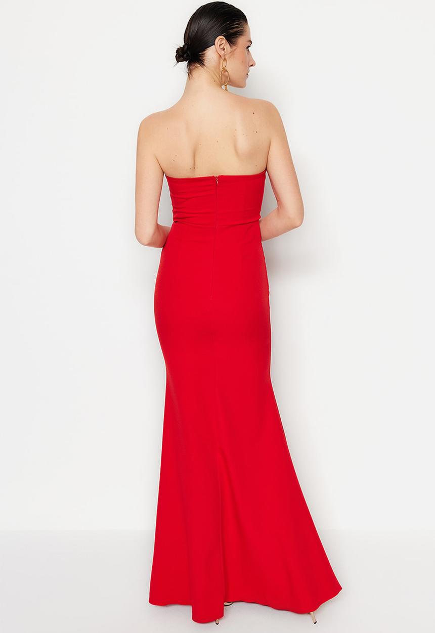 Trendyol - Collar Detailed Woven Long  Dress - Red
