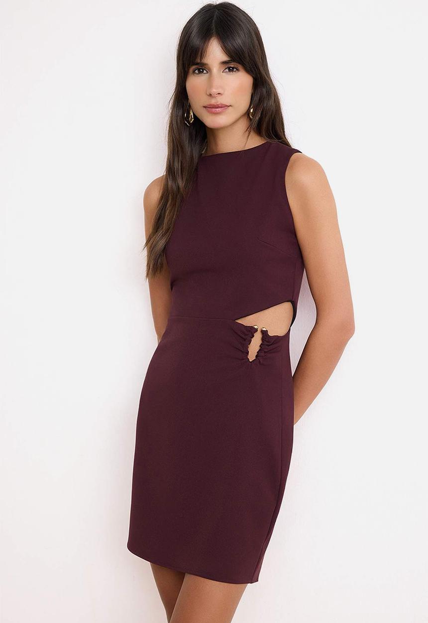 Trendyol - Short Accessory Detailed Mini Woven Dress - Burgundy