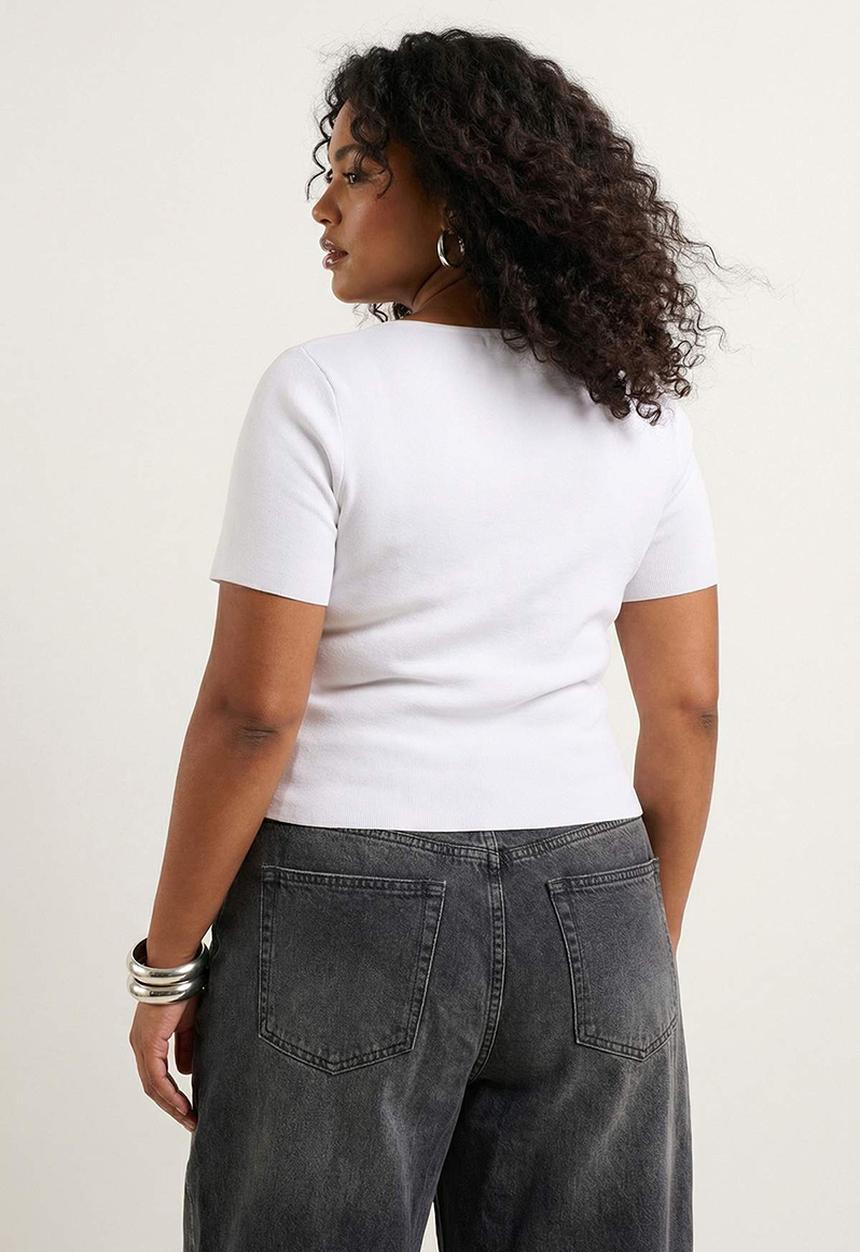 Trendyol - Plus Pool Collar Fitted Knitted Blouse - White
