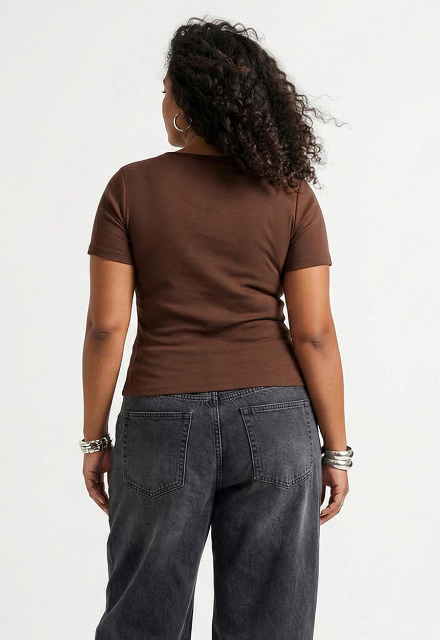 Trendyol - Plus Pool Collar Fitted Knitted Blouse - Brown