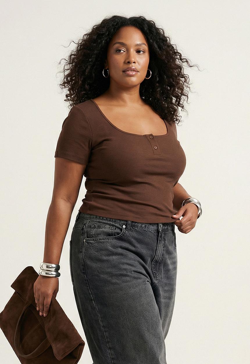 Trendyol - Plus Pool Collar Fitted Knitted Blouse - Brown