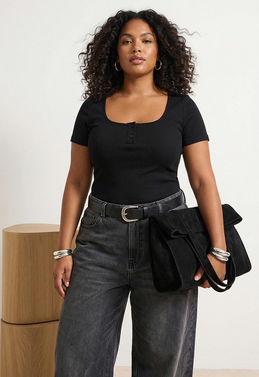 Trendyol - Plus Pool Collar Bodycon Knitted Blouse - Black