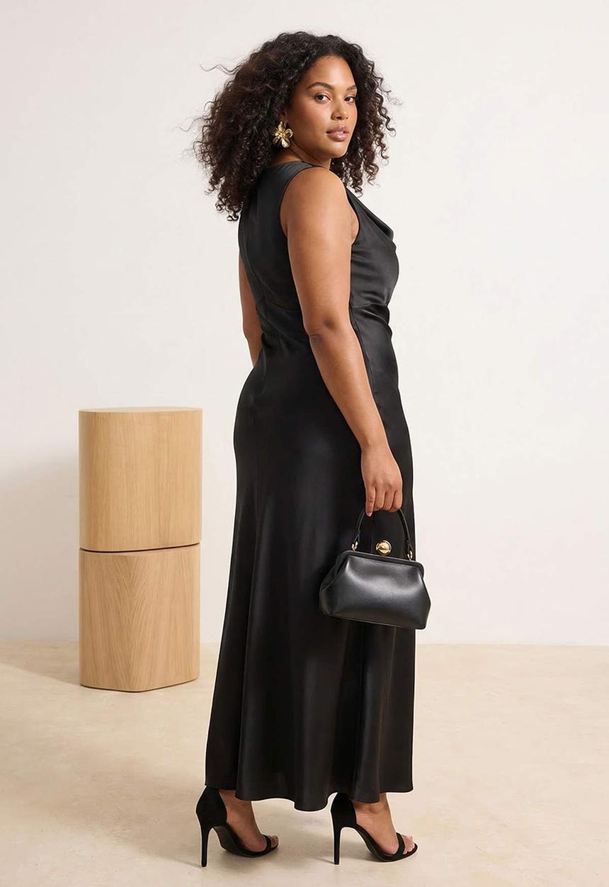 Trendyol - Plus Satin Woven Dress - Black