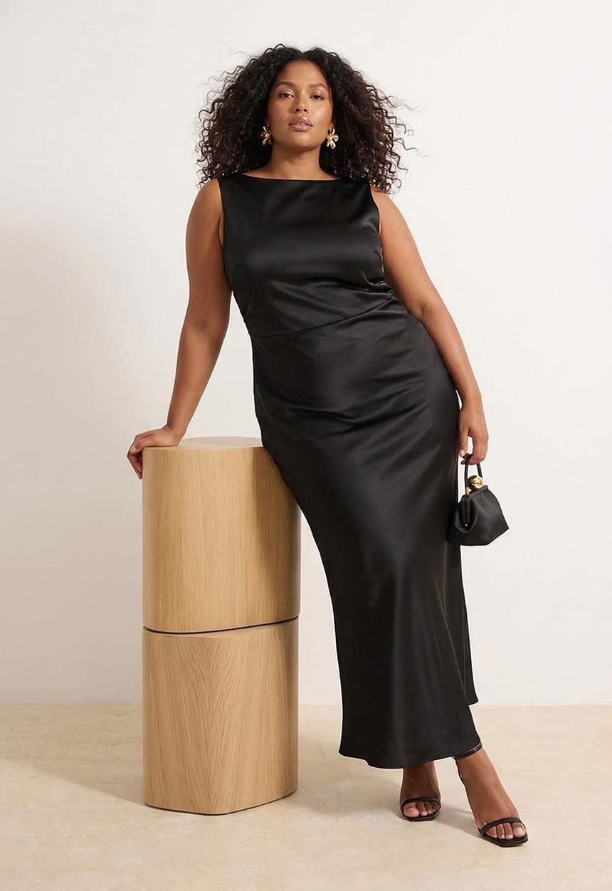 Trendyol - Plus Satin Woven Dress - Black
