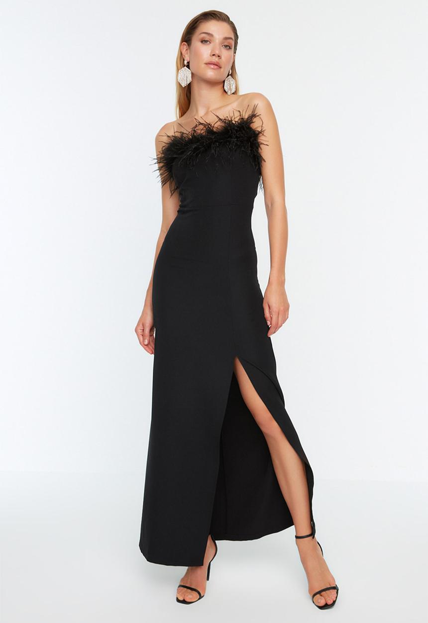 Trendyol - Bodycon Lined  Woven Long  Dress - Black