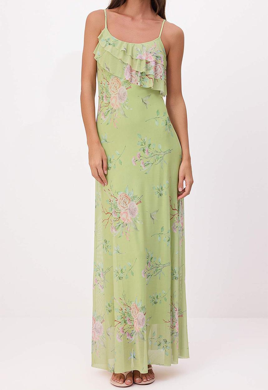 Trendyol - Floral A-Line Maxi Knitted Dress - Green