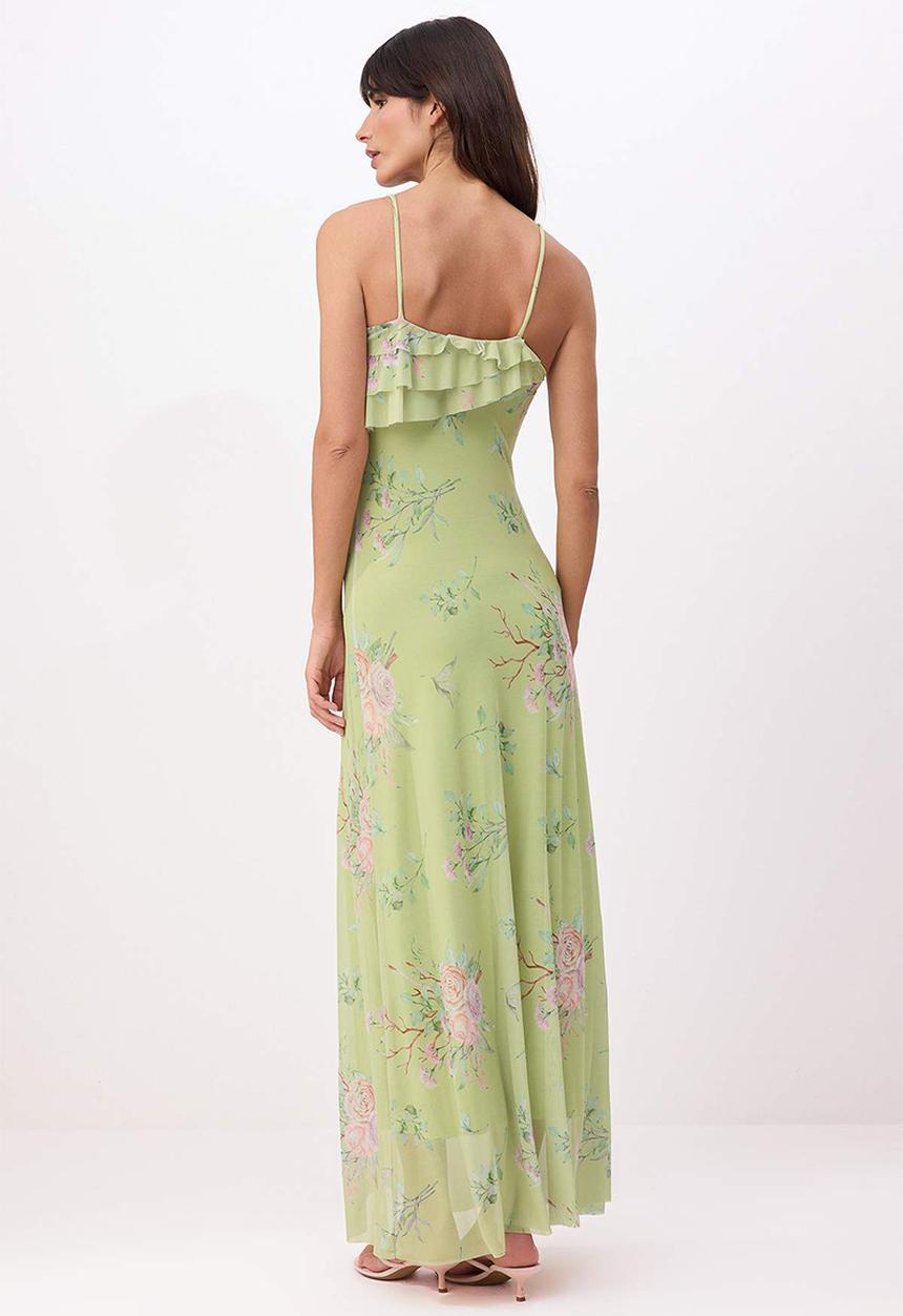 Trendyol - Floral A-Line Maxi Knitted Dress - Green