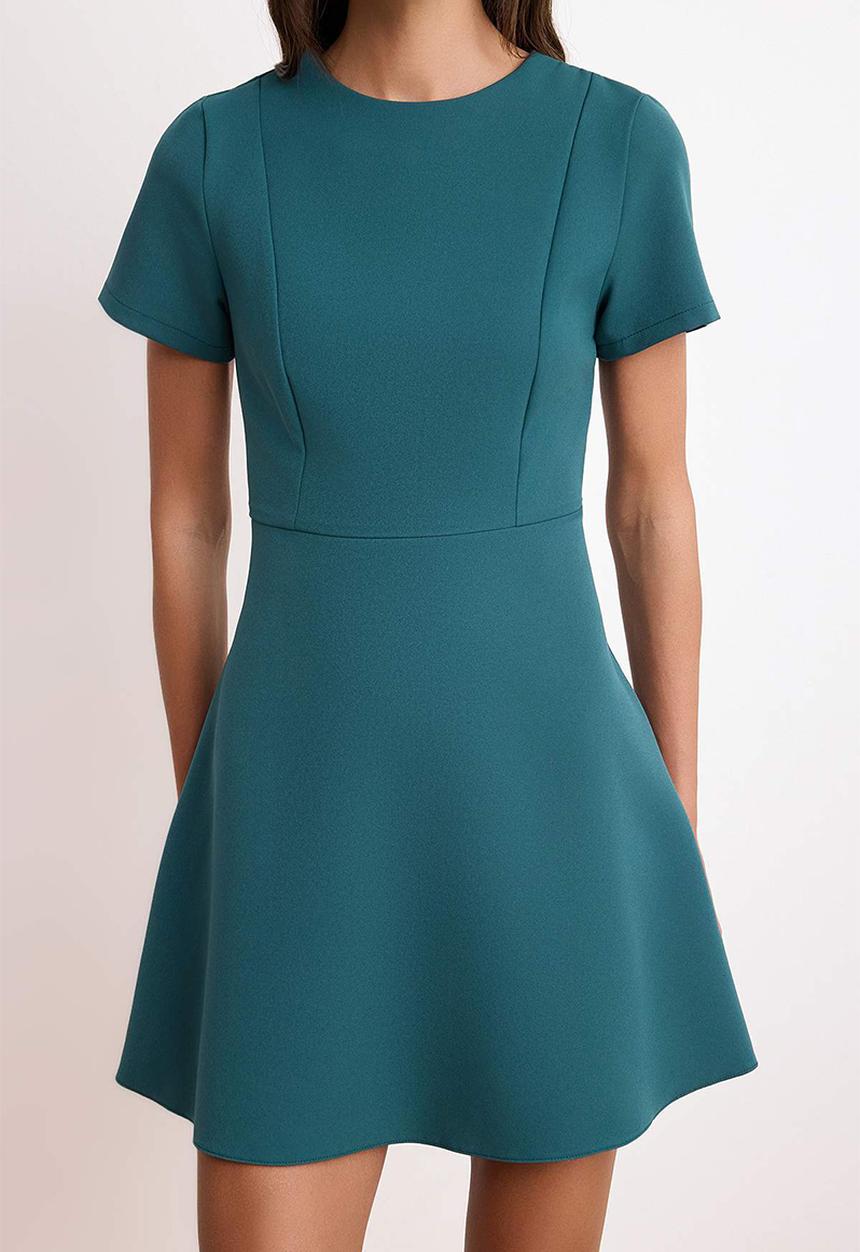 Trendyol - Skirt Waist Opening Sleeveless Mini Woven Dress - Petrol