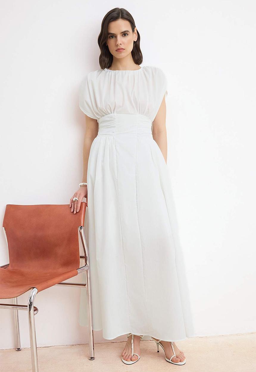 Trendyol - Plain Midi Woven Dress - White