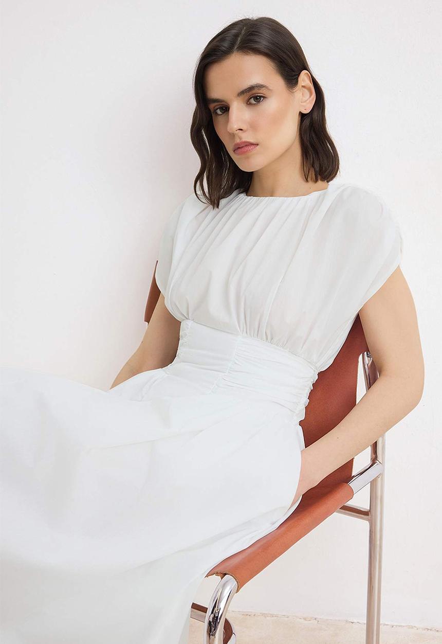 Trendyol - Plain Midi Woven Dress - White