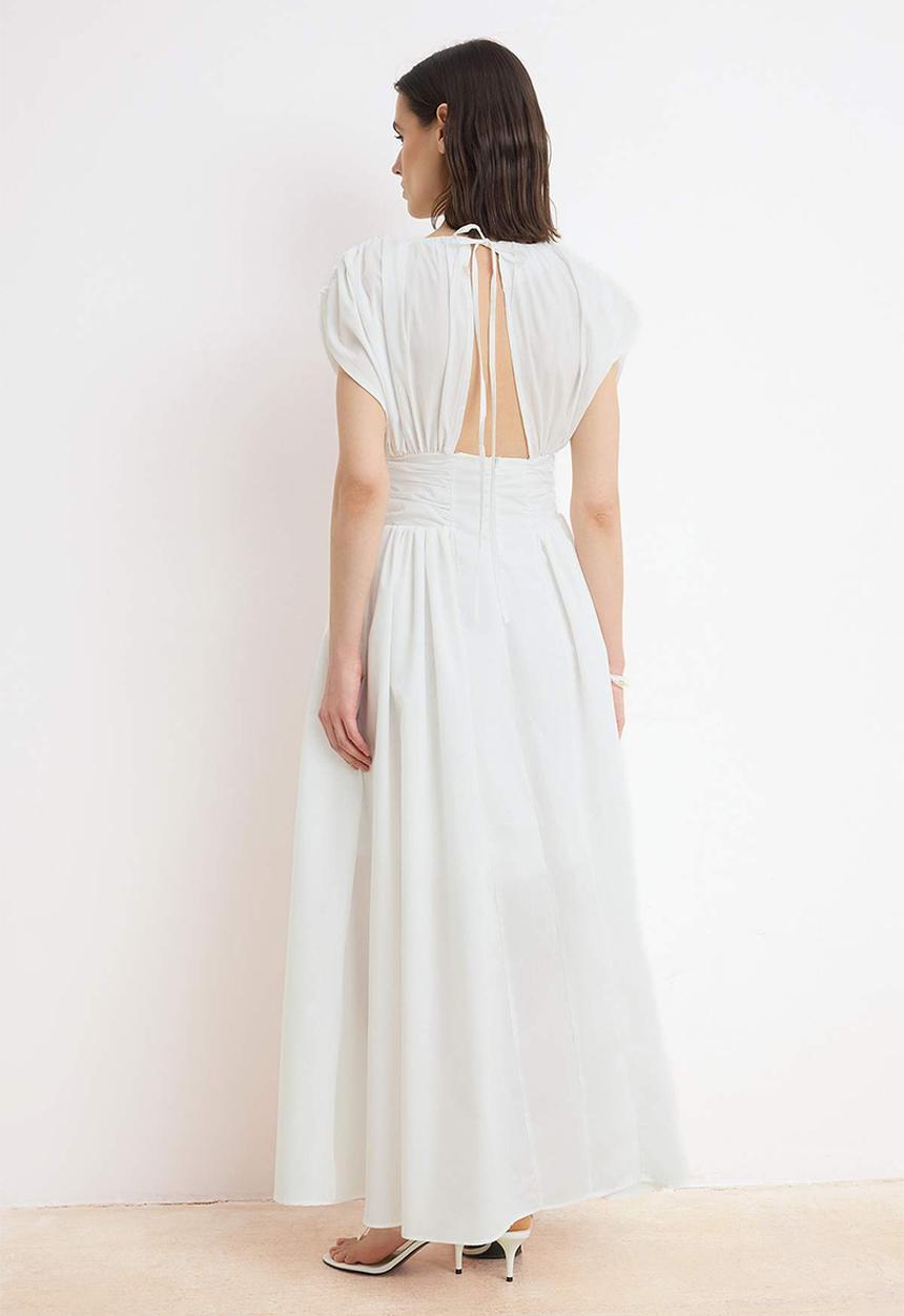 Trendyol - Plain Midi Woven Dress - White