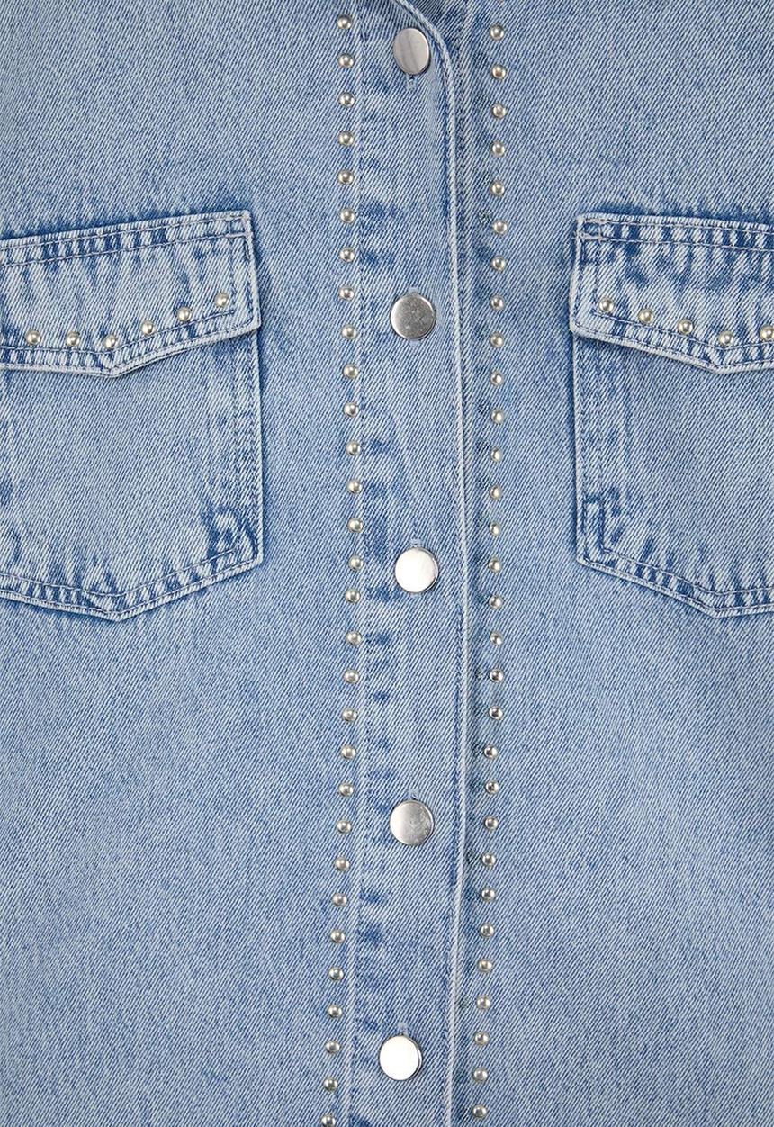 Trendyol - Oversized Denim Shirt Jacket with Trok Detail - Light Blue
