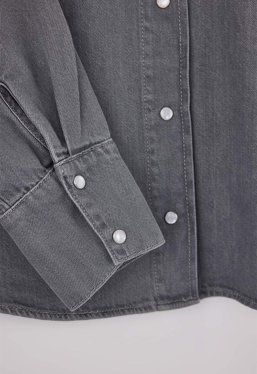 Trendyol - Oversized Basic Cotton Denim Shirt - Gray