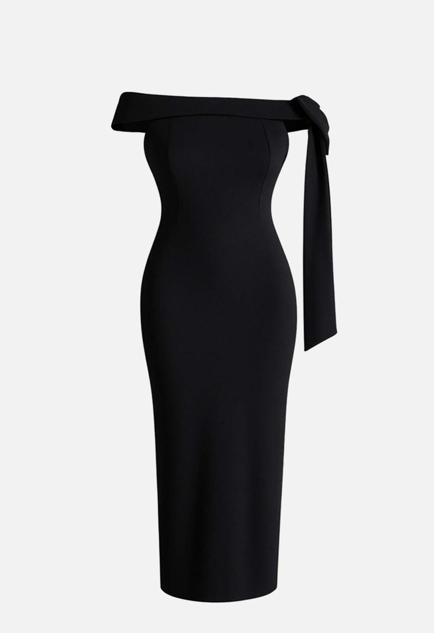 Trendyol - Plus Bow Detail Knitted Evening Dress Graduation Dress - Black