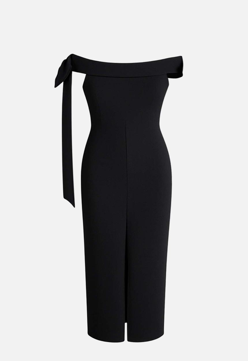 Trendyol - Plus Bow Detail Knitted Evening Dress Graduation Dress - Black