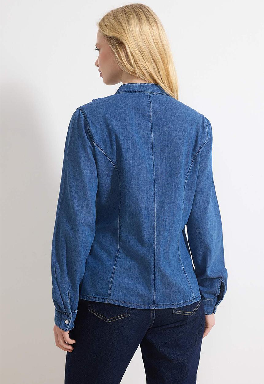 Trendyol - Peter Pan Collar Cotton Denim Shirt - Blue