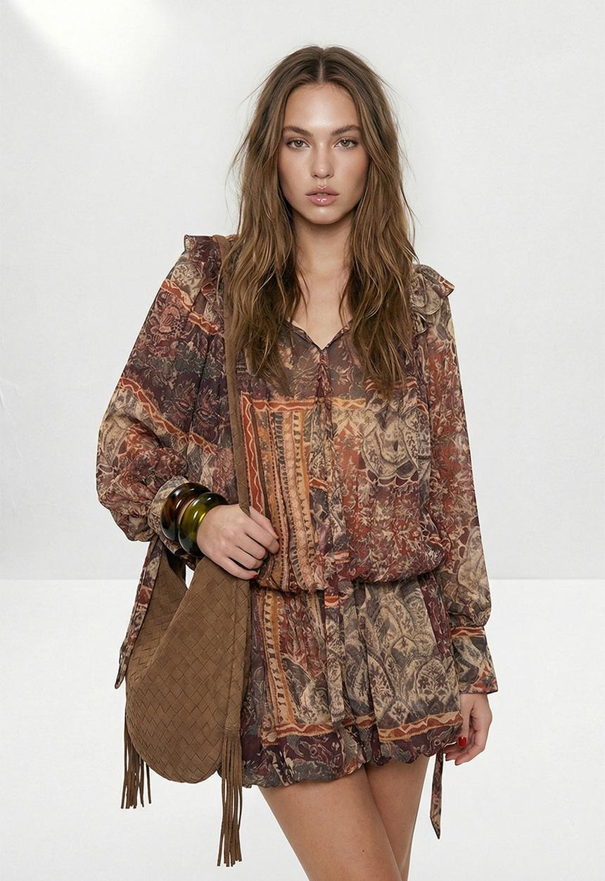 Trendyol - Patterned Woven Dress - Multicolor