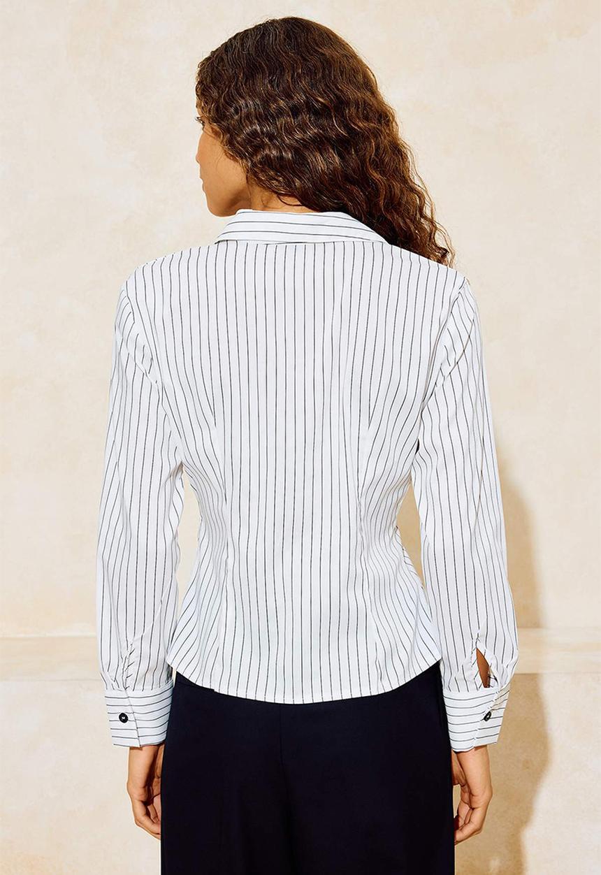 Trendyol - Striped Button Detail Fitted Shirt - White