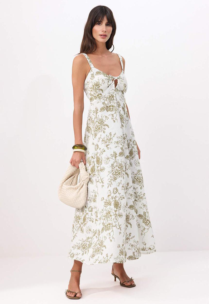 Trendyol - Floral Linen Woven Dress - ~White