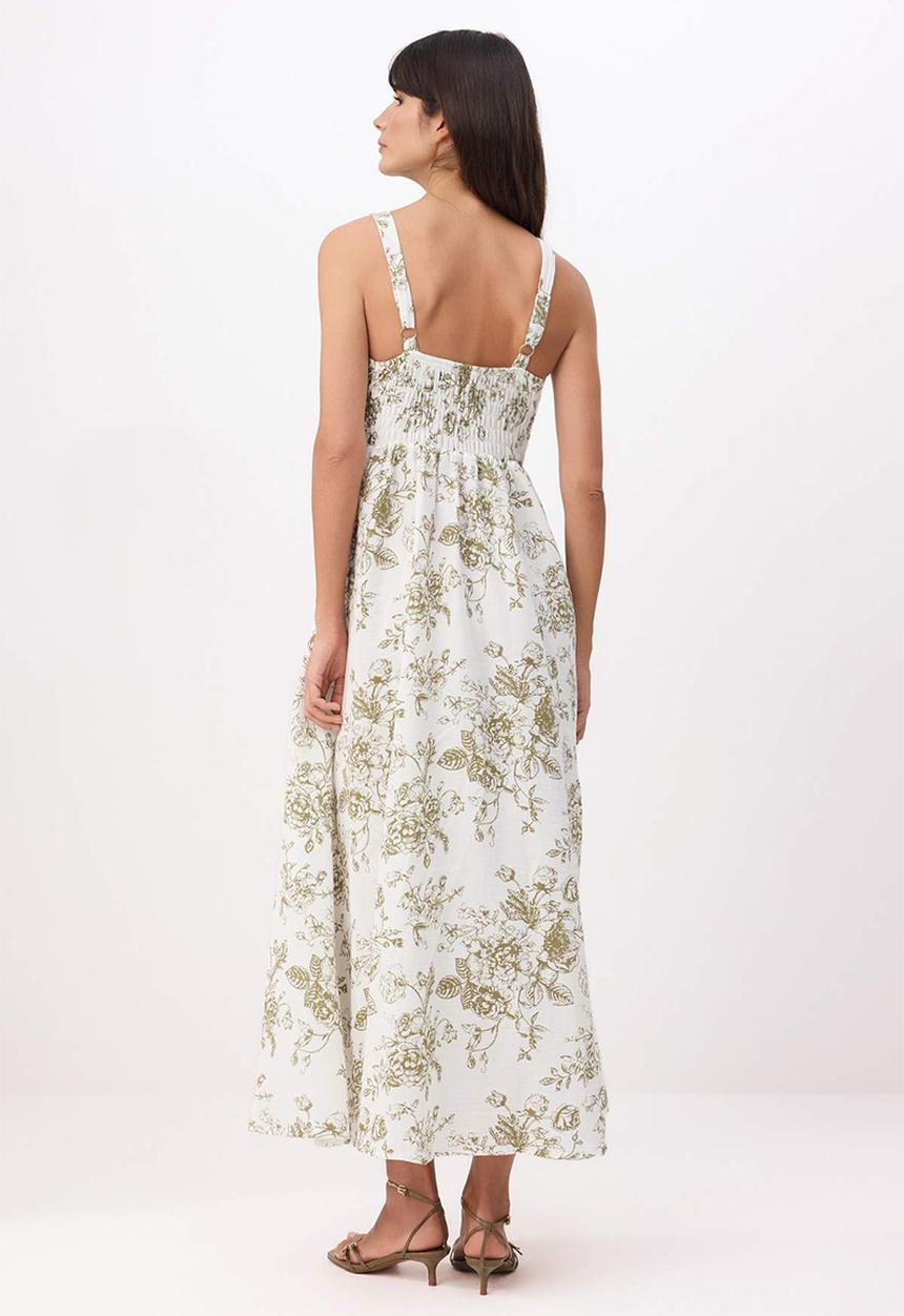 Trendyol - Floral Linen Woven Dress - ~White