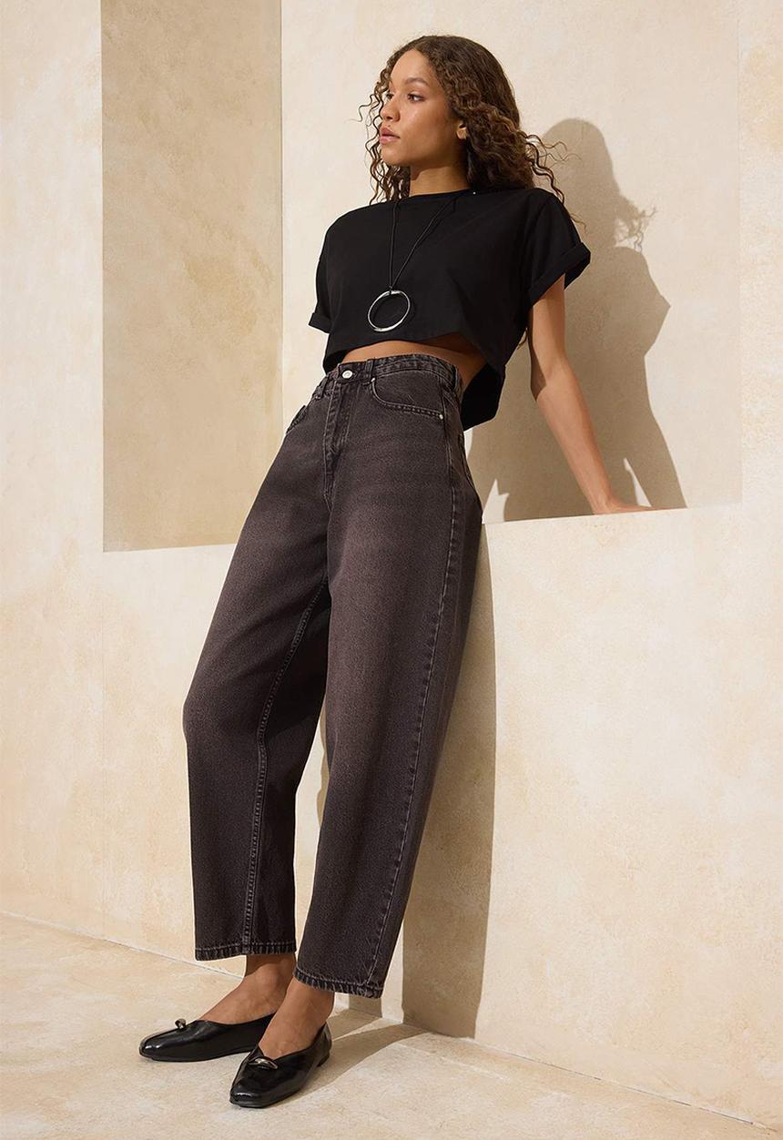 Trendyol - High Waist Vintage Baggy Jeans - Brown