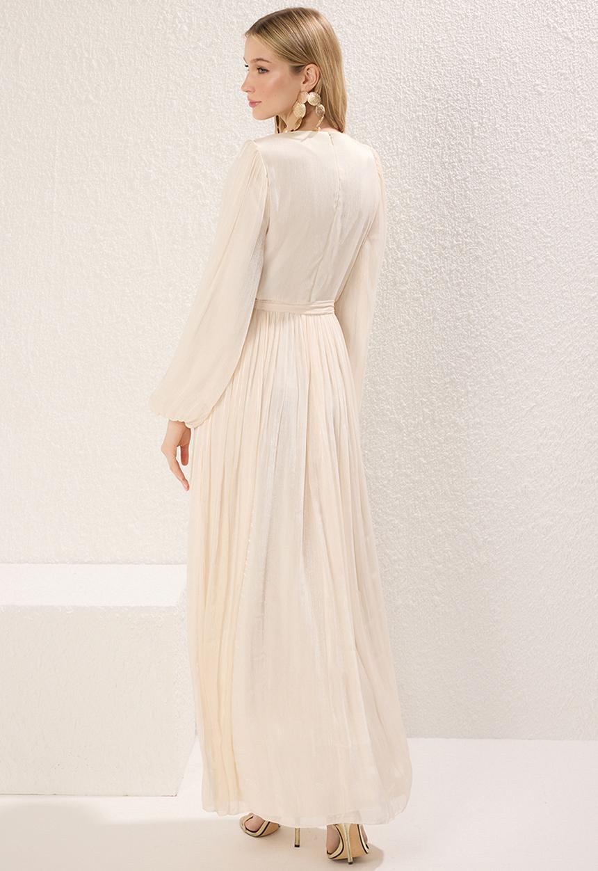 Trendyol - Girdle Glitter Lined Chiffon Dress - Ecru