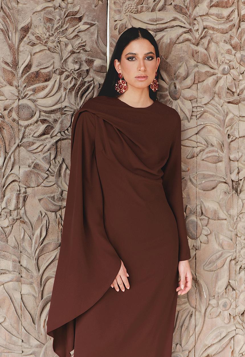 Trendyol - Shawl Detail Evening Dress - Burgundy