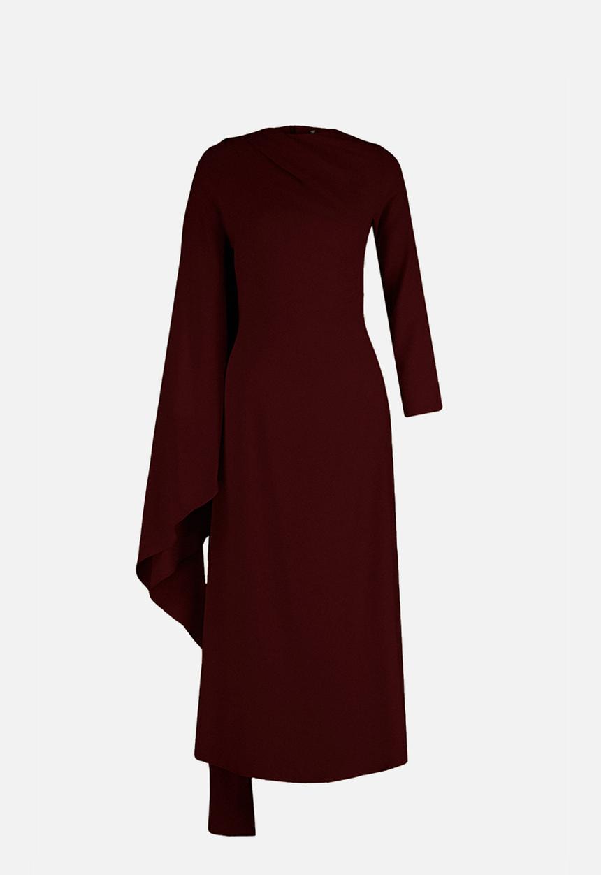 Trendyol - Shawl Detail Evening Dress - Burgundy