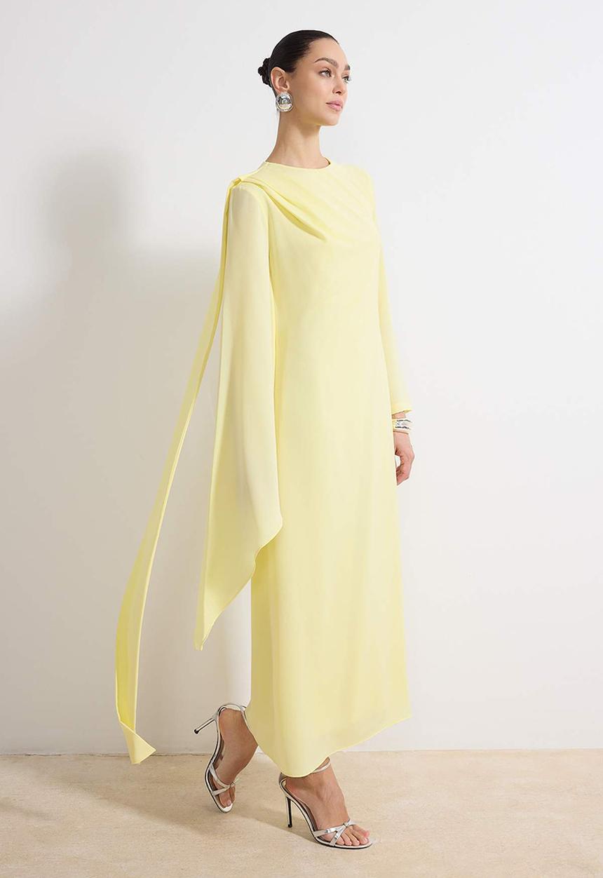 Trendyol - Shawl Detailed Evening Dress - Yellow