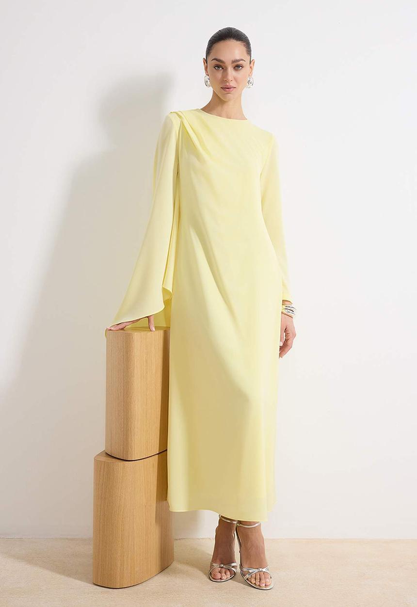 Trendyol - Shawl Detailed Evening Dress - Yellow