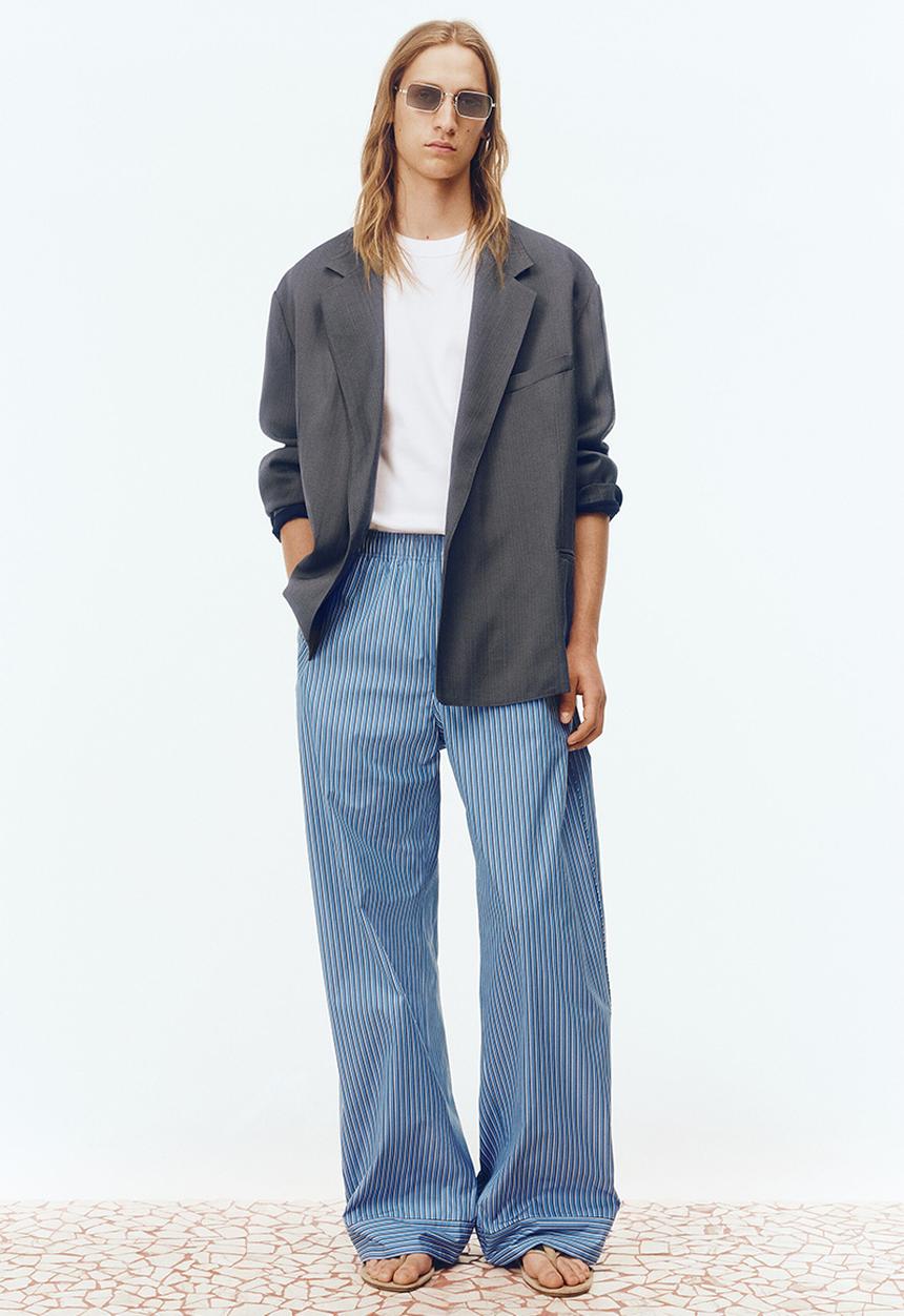 H&M - H&M Atelier: Loose fit pima cotton trousers - blue/striped
