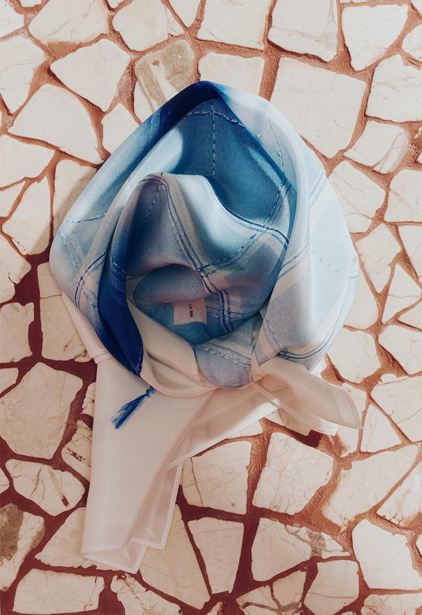 H&M - H&M Atelier: Patterned silk-blend scarf - blue/checked