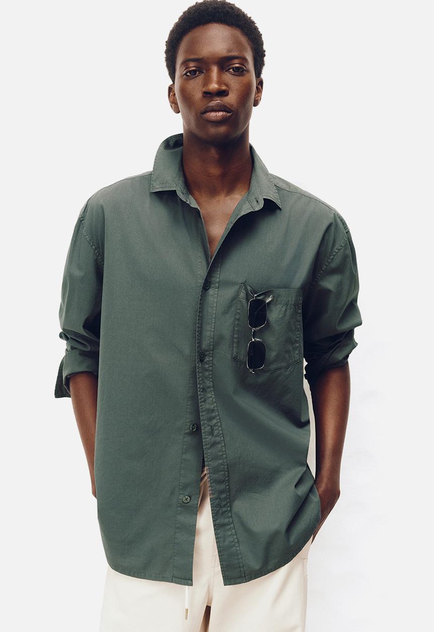 H&M - H&M Atelier: Loose fit cotton poplin shirt - dark green