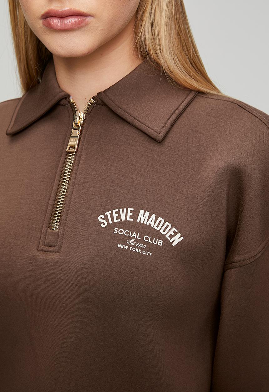 Steve Madden - Ladies julian scuba sweat with collar & zip  - bitter choc