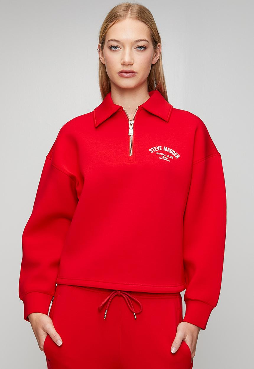 Steve Madden - Ladies julian scuba sweat with collar & zip  - red