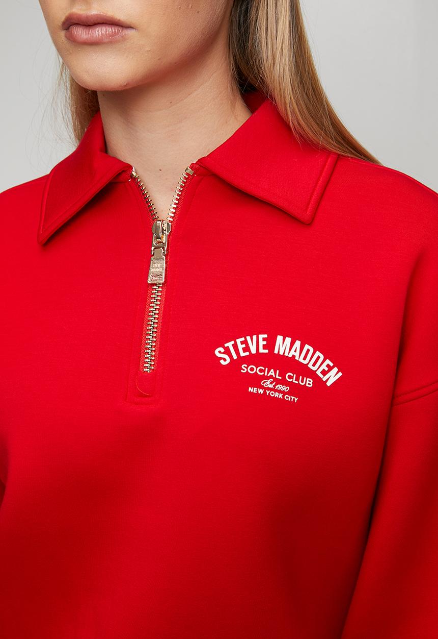 Steve Madden - Ladies julian scuba sweat with collar & zip  - red
