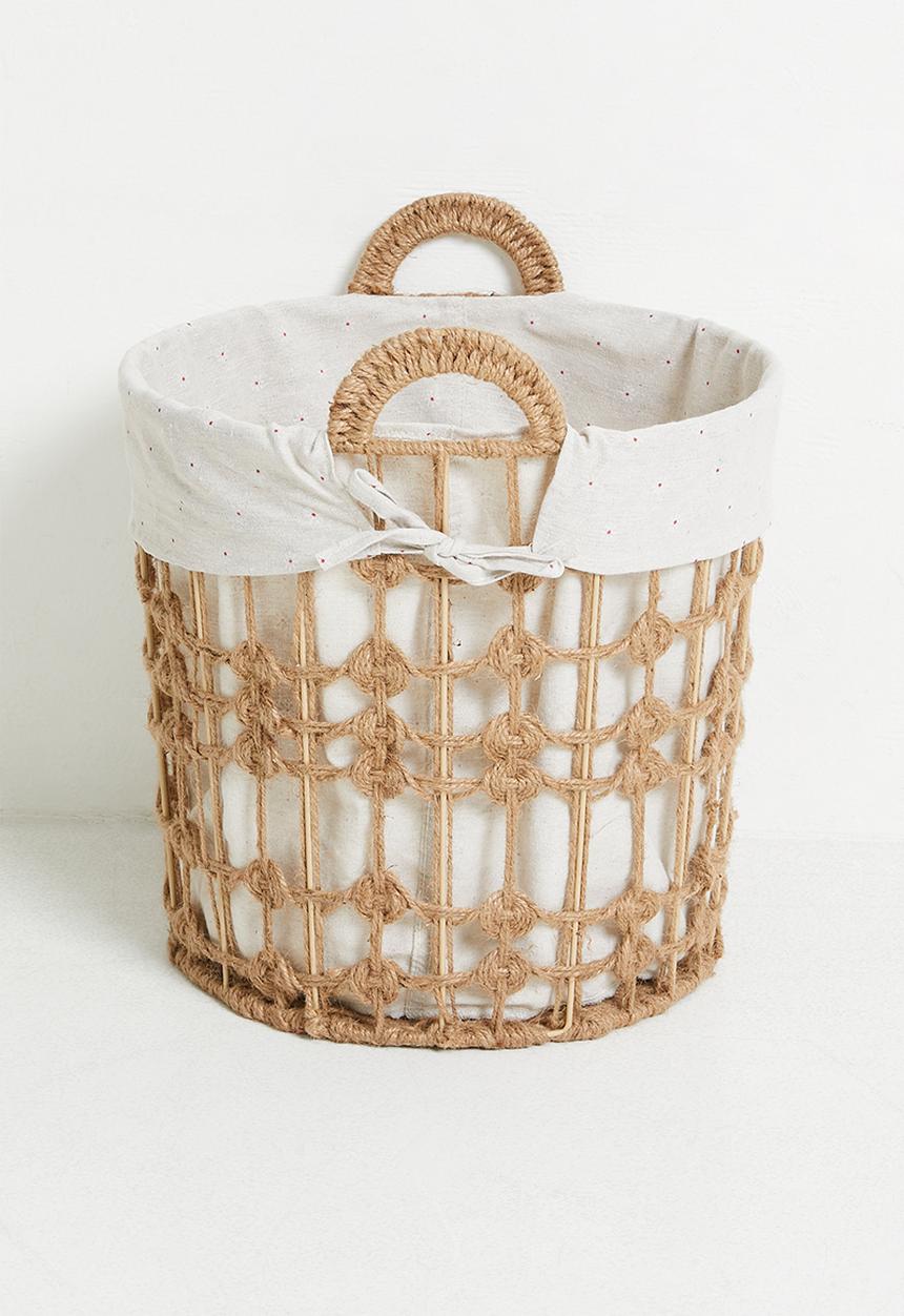 Pop Candy - Rope macrame medium design laundry basket - wheat brown